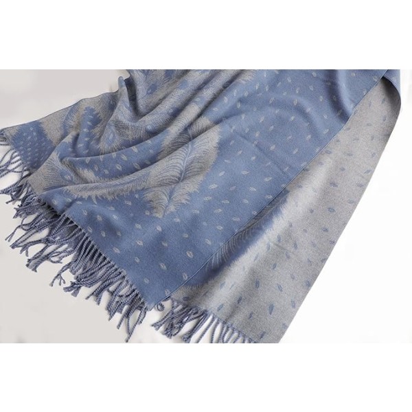 Elegant imiteret kashmir-stil tørklæde eller sjal i påfuglefjer-design (khaki)