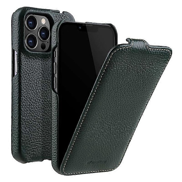 MELKCO Mobilskal för iPhone 14 Pro Äkta Ko-Läder+PC Vertikalt Flippskydd Multicolor Style C