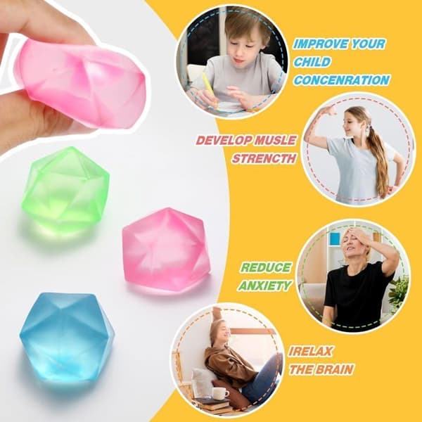 8 Stykker Anti-Stress Bolde, Klembare Stressbolde, Farverige Diamant Sensoriske Bolde til Stresshåndtering
