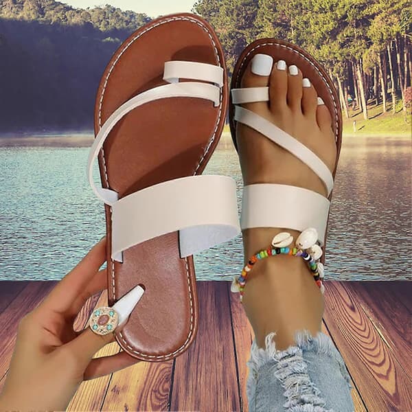 Dame Ensfarvede Flip-flops Kvinde Plus Størrelse Flade Sandaler Egnet Til Strandbrug White 43