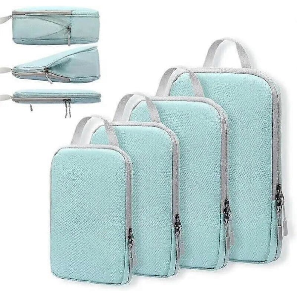 Kompressionspåsar för Resor 4 st Kompression Reseorganisatör Resväska Organizer Väskor Set Packningskuber Resa Dubbelsydda blue