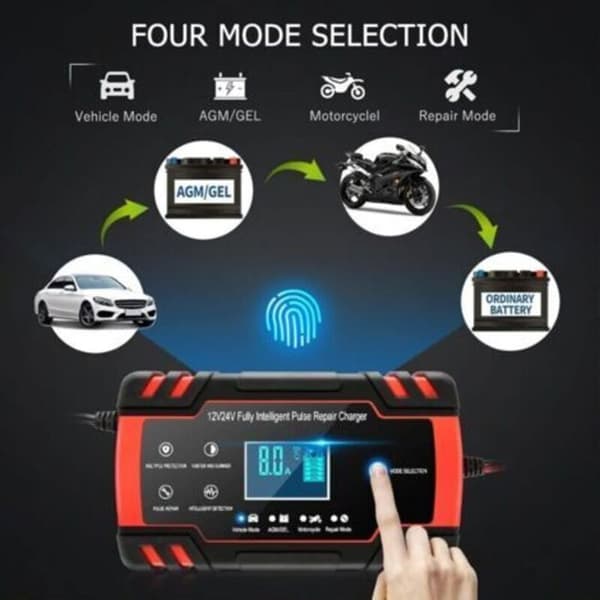Smart batterioplader - LUSKYKA® - 12V/24V 8A - LCD-display - Automatisk reparationsfunktion