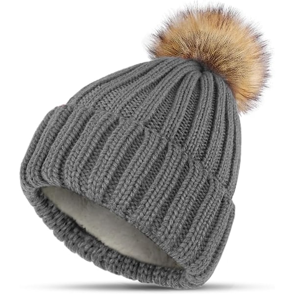 Beanie-Huer til Kvinder, Dame Vinterhuer, Termiske Varme Vinterhuer til Kvinder Udendørs Sport med Aftagelig Pom Pom