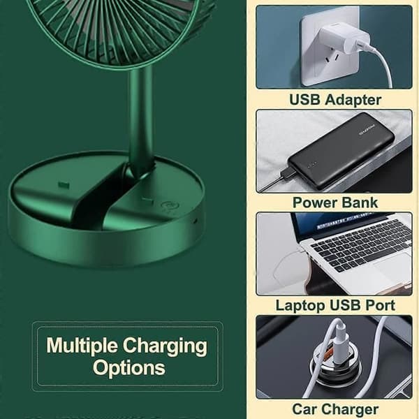 USB genopladelig bærbar ventilator, støjsvag ventilator, sammenklappelig ventilator, 3 justerbare hastighedstilstande