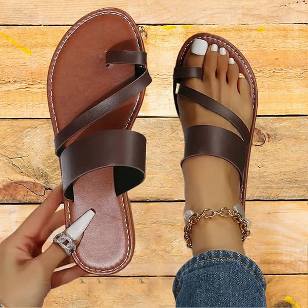 Dame Ensfarvede Flip-flops Kvinde Plus Størrelse Flade Sandaler Egnet Til Strandbrug Coffee 41