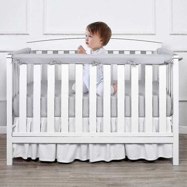 3-delt Baby Crib Rail Cover Protector Set fra tygging for standard Cribs, 100 % silkemyk mikrofiberpolyester, passer til side- og frontskinner grå