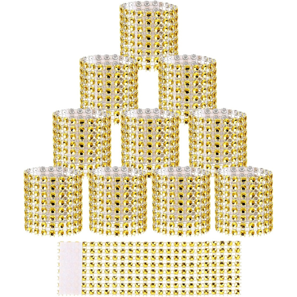 35 stk. Rhinestone Serviettringer Rhinestone Mesh Serviettholdere for Bryllupsmottakelser eller Serviettholderpynt (Gull)