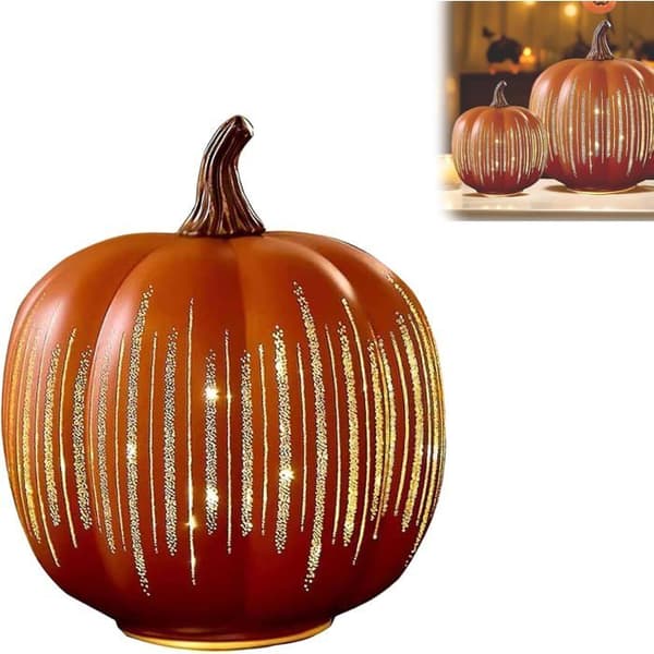 Lysende Stjerne-LED-gresskar – Halloween-dekorasjon med timerfunksjon. Harpikslykt (Oransje S)