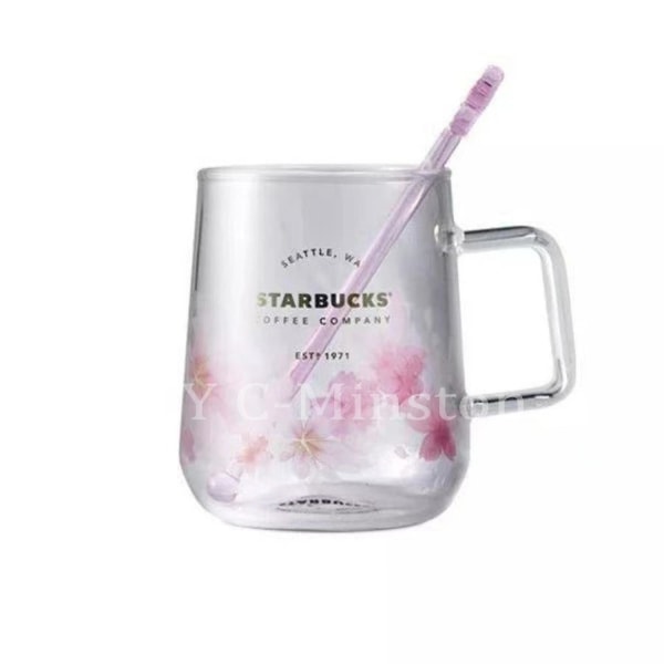 Starbucks Pink Sakura Farveskiftende kaffekrus i glas med blomsterpind