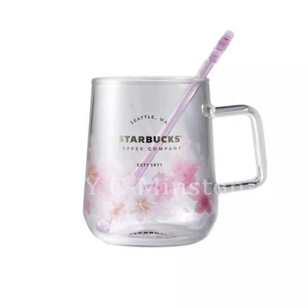 Starbucks Rosa Sakura Färgförändrande Glas Kaffe Mugg Kopp Med Blompinne
