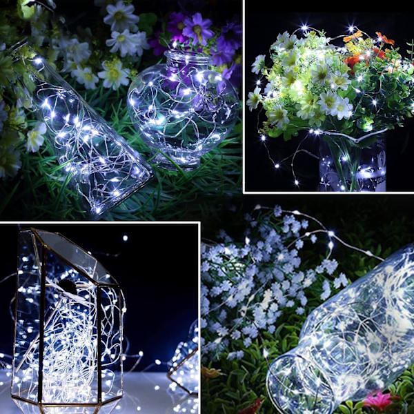 Solcellsdrivna Fejljjus, 12M/40Ft 100LED Koppartrådsljusslinga, Solcellsbelysning för Trädgård, 8 Ljuslägen, Lämplig för Inomhus/Utomhus, Patio, Grinden, Innergården white light