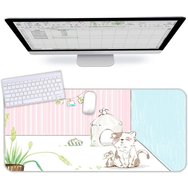 Large Mouse Pad Cute Cartoon Desk Pad 900x400x3MM Keyboard Mouse Mat Extended Gaming Mousepad Waterproof Non Slip Mouse Mat(Cat F)