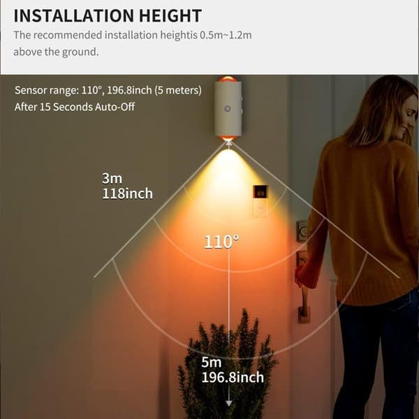 Rörelsesensor nattlampa, USB-C-laddning, magnetfäste, neonfärgskiftande funktion – Vit