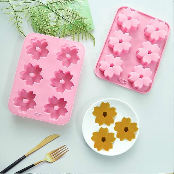 DIY Bageform 6 Huller Sakura Sneform Silikonebakkeform til Chokolade Cheesecake Slik Isterninger