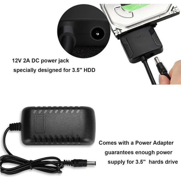 SATA til USB 3.0-adapter til 2,5\"/3,5\" SSD & HDD, UASP-understøttelse, 12V 2A strømforsyning, Windows/Mac/Linux-kompatibel