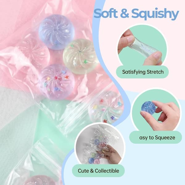 16-pak Mini Glitter Stjerne & Ensfarvet Dumpling Squishy Legetøj, Søde Krystal Klemmebolde, Blødt Strækbart Fidget Legetøj til Angstlindring, Fest