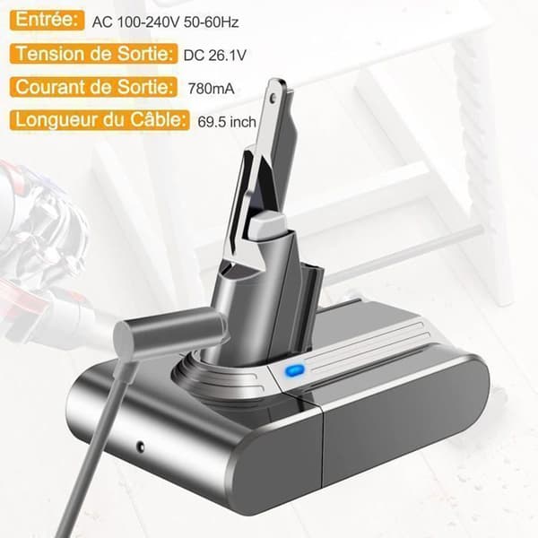 Oplader til Dyson V6, V7, V8, DC58, DC59, DC61, DC62, SV03, SV04, SV05, SV06, SV07 – AC-adapter – Grå