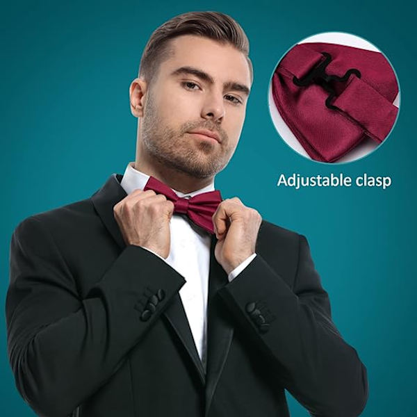 Forbundet butterfly til mænd, Tux butterfly Justerbar formel nakke butterfly Satin butterfly til fest bryllup (Maroon Red)