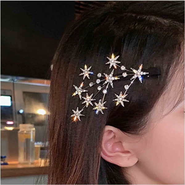 Kristallstjärna hårklämma barrette silver strass hår bling kluster stjärna hårnål hår  hårnålar huvudbonad brud håraccessoarer   (guld)