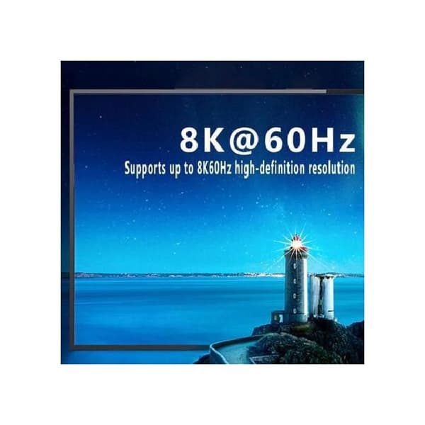 90° (vasen/oikea) 8K HDMI-sovitin, uros→naaras, 8K@60Hz.