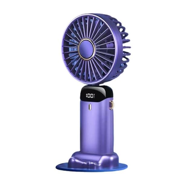 Mini bærbar udendørs ventilator, dobbelt batteri, 5 hastigheder, ideel til camping og vandreture (lilla).