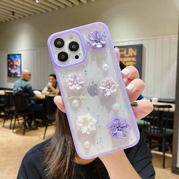 För iPhone 12 mini 3D Rosettblommor Glitter Epoxy TPU Telefonfodral