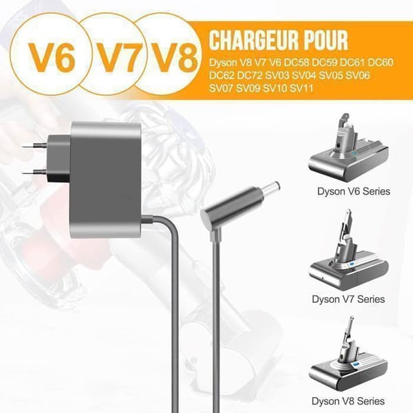 Oplader til Dyson V6, V7, V8, DC58, DC59, DC61, DC62, SV03, SV04, SV05, SV06, SV07 – AC-adapter – Grå