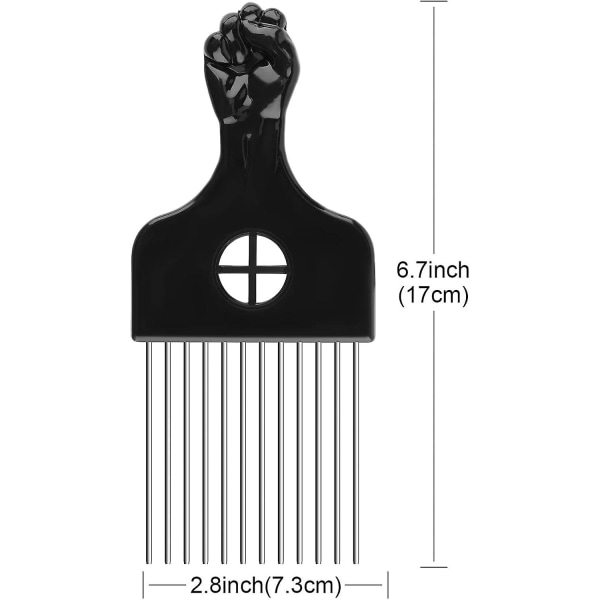3 Pack Afro Comb Hair Metal Pick Peruukkipunoksen muotoiluun, Musta