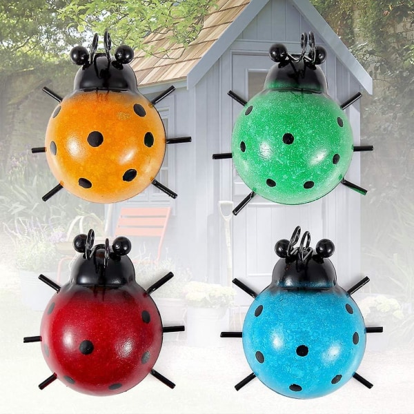 4 Pcs Wall Metal Deco, Outdoor Decorative Object, Ladybug Deco For Garden Fence, Patio, Living Room, Shed