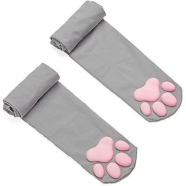 Katt tass lårhöga strumpor Golves, flickor kvinnor mjuka 3d kattunge strumpor Gray