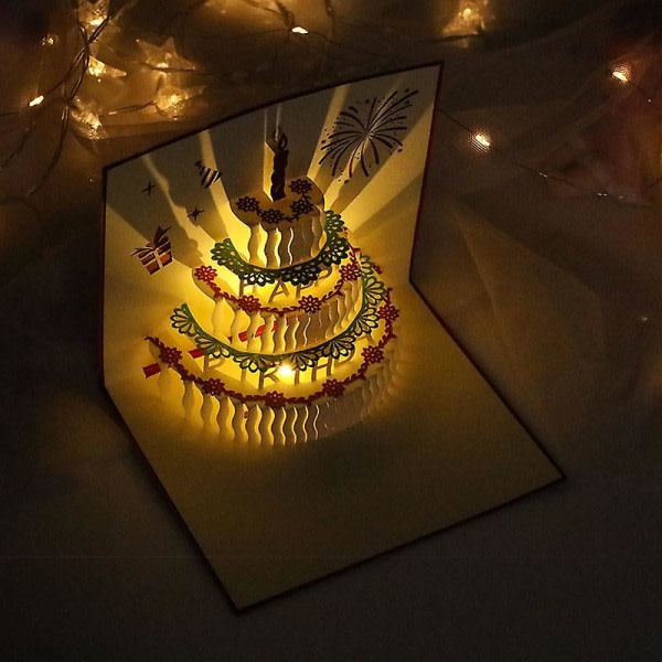 3D Birthday Cards, 1 Pack Color Changing Candles &amp; Auto play music Happy birthday cake card