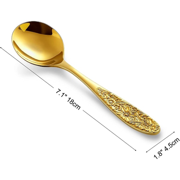 Sunflower Soup Spoon, Set Of 4, 18/10 Stainless Steel, Gold Visions Bouillon Spoon.fine Mirror Polished