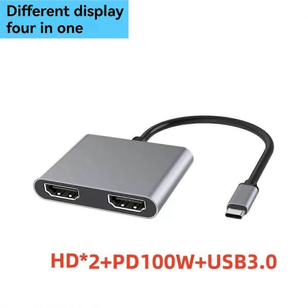 4-i-1 Typ C till Dubbel HDMI-kompatibel Förlängningssplitter PD USB HUB