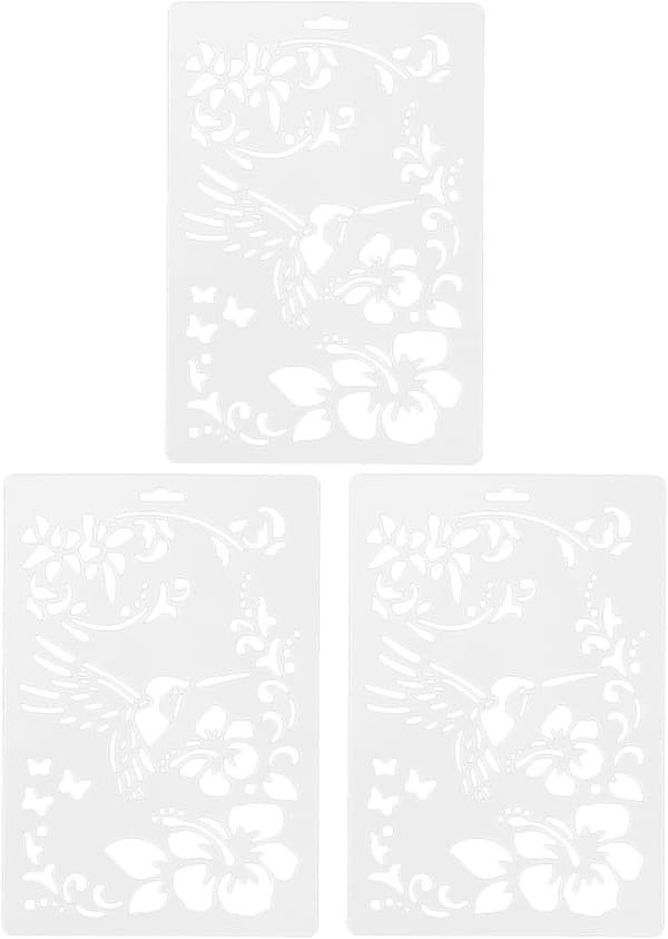 3 st plastmålningsschabloner ihåliga kolibrier blommor mönster ritmallar