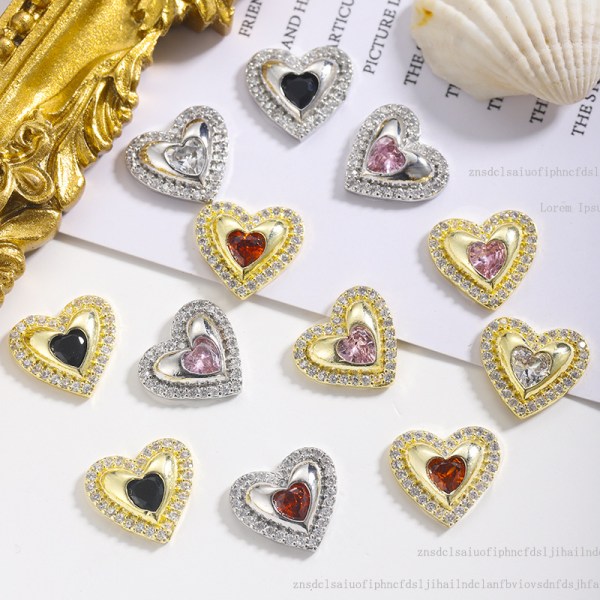 10 x klara hjärtkristaller med minifärgat hjärta med platt baksida Diamante Rhinestones Korttillverkningsutsmyckningar för hantverk (svart mitt)