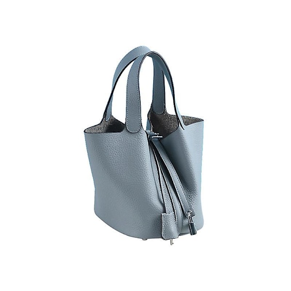 Dame Læder Håndtaske Grøntsagskurv Taske Tote Taske Håndtaske Kohud Spand Taske Ins Linen blue