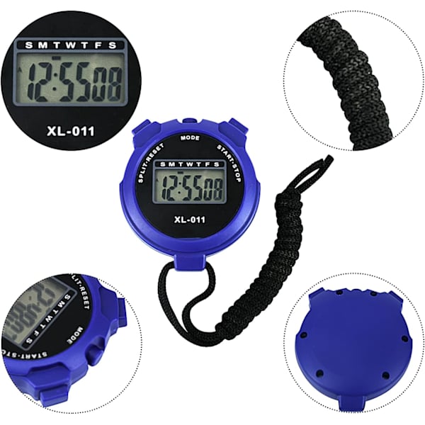 Digital Sports Stoppeklokke Timer Stoppeklokke Stor Display Intervalltreningstimer Utendørs Split Stop Watch Rundetidtaker (Blå)