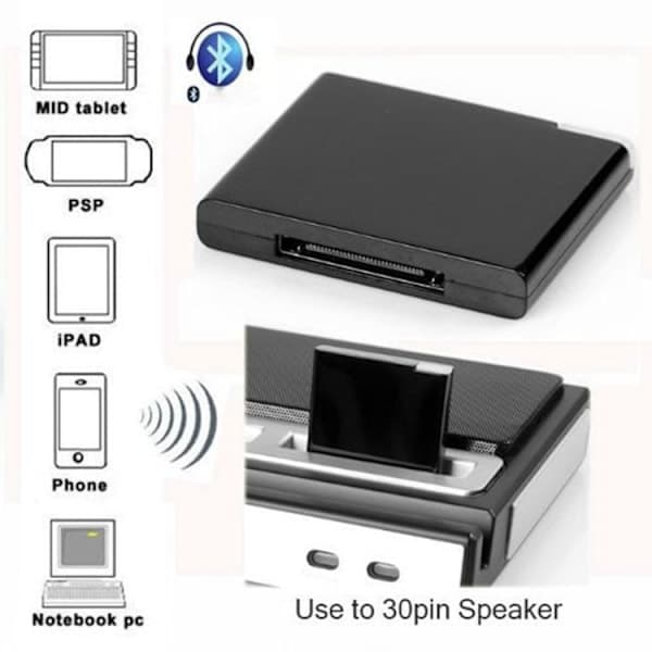 Bluetooth v5.1 lydmottaker A2DP trådløs musikkadapter for iPhone iPod 30-pinners dokkinghøyttaler