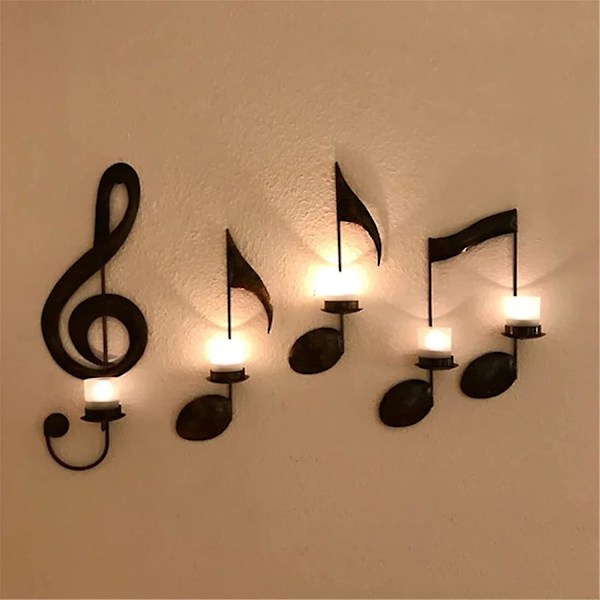 4 kpl musta musiikkihuilu seinävalaisin, musiikkihuilu vasen avain kynttilänjalka diskanttiavain seinäkoriste vintage kynttilänjalka