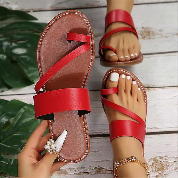 Dame Ensfarvede Flip-flops Kvinde Plus Størrelse Flade Sandaler Egnet Til Strandbrug Red 37