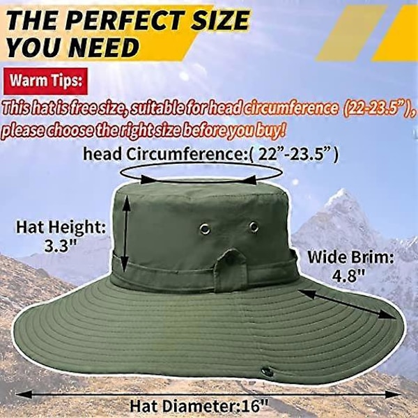 Solhatt for menn, UPF50 Vanntett Bredbremmet Boonie-hatt Solhatt Fiskehatt for Safari Vandring Strand Hage Army Green