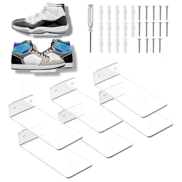 6-pak flydende sko display, hylder vægmontering leviterende sko display stand til sneaker samling