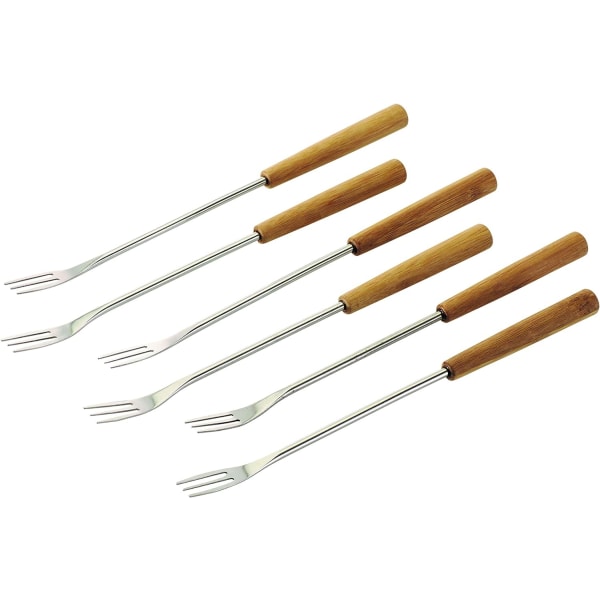 Ostfondue gafflar bambu 6 delar, rostfritt stål, silver/brun, 26,5 x 1,5 x 1,5 cm