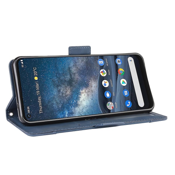 Yhteensopiva Nokia 8.3 cover kanssa, säädettävä irrotettava korttipidike Magneettisesti suljettava nahkainen case Blue A