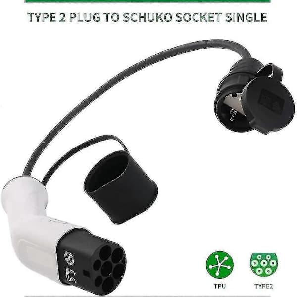 Tyyppi 2 - Schuko 16A sähköauton lataussovitin - valkoinen ja musta