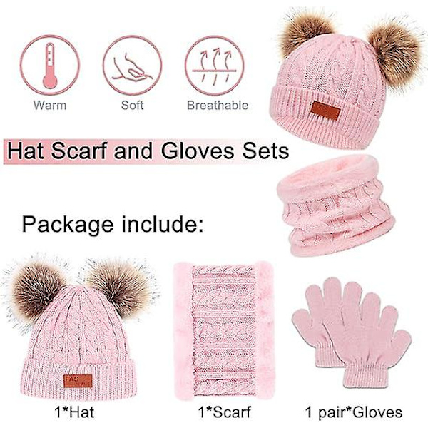 Varm Halsduk, Vantar och Hatt Set för Barn, Toddler Vinter Stickad Halsvärmare Baby Vantar Hatt, Vintertillbehör Set 3-Delar 1-6 År