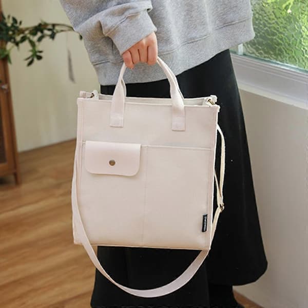 Dame Skulderveske Canvas Messenger Håndveske Solid Stor Kapasitet Tote Bag Brown