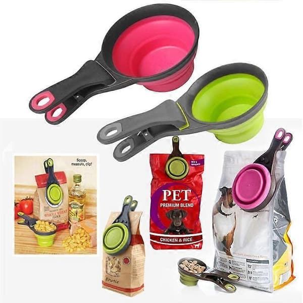 Ny stil Hopfällbar Måttsked för Djurfoder med Påsklämma, Multifunktionell Mätkopp för Djurfoder, Hund Katt Matningsskopa i Silikon Hopfällbar Hundmat Light Green 118ml