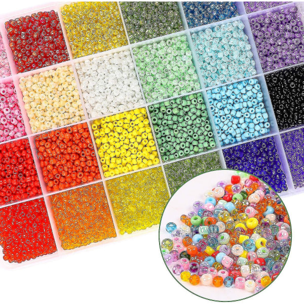 Craft Beads Kit 10800 stk 3 mm glasfrøperler og 1200 stk brevperler til venskabsarmbånd Smykkerfremstilling Halskæder og nøgleringe med 2 ruller O