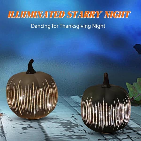 LED Stjerne Græskar Lys – Halloween Dekoration med Timerfunktion Harpiks Lanterne (Sort, Stor)